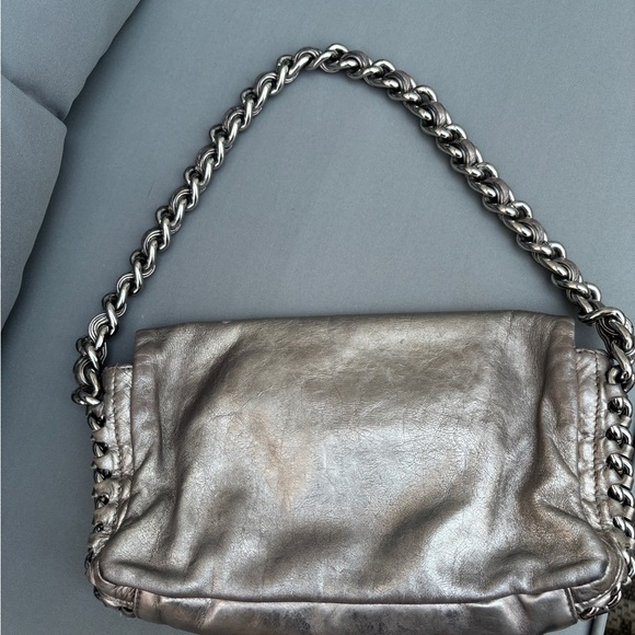 Vintage Auth. CHANEL Metallic Silver Calfskin Modern Chain Flap, Silver Hardware - Picture 11 of 16